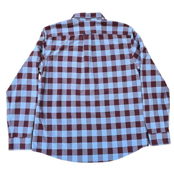 Buffalo Check Shirt LL Bean Signature Size L Slim Fit Blue Brown LS Button Front - Picture 7 of 8